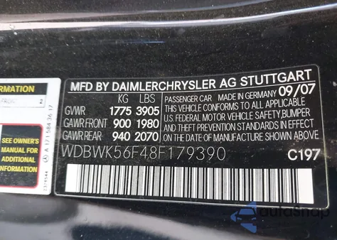 2008 Mercedes-Benz Slk 350 from USA, damaged, VIN WDBWK56F48F179390